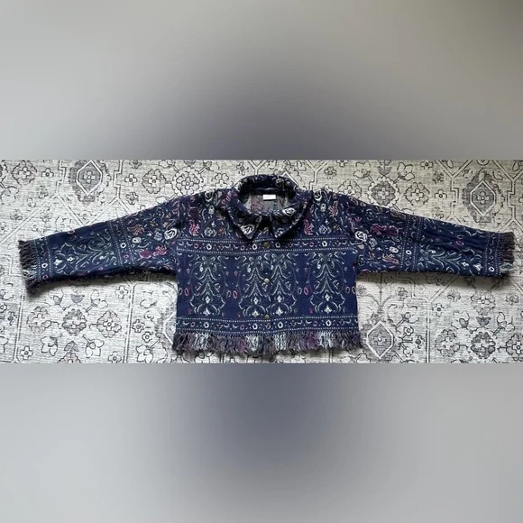 Handmade Upcycled Floral Blanket Jacket with Fringe - Picture 4 of 6